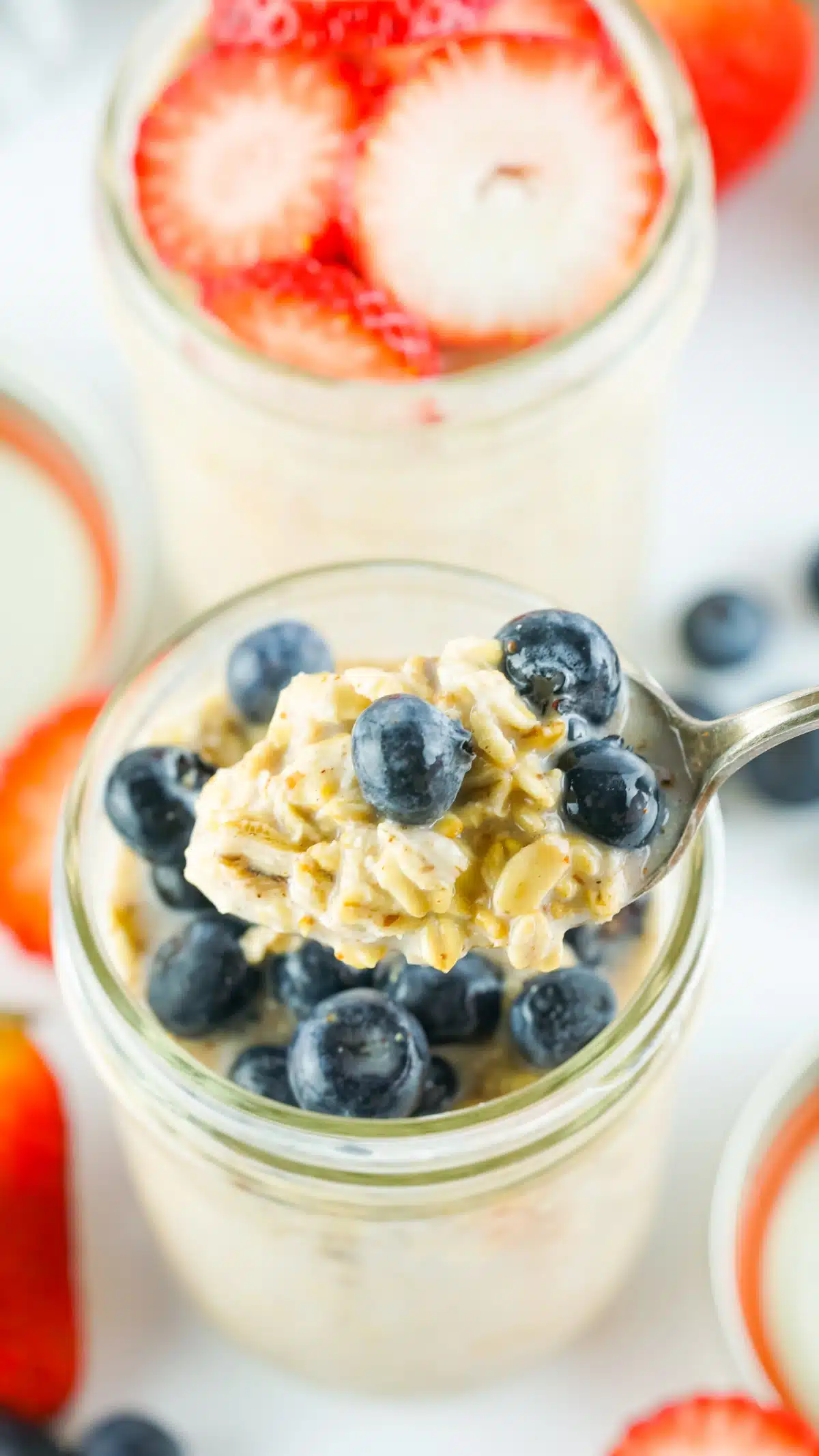 spoonful of overnight oats with blueberries