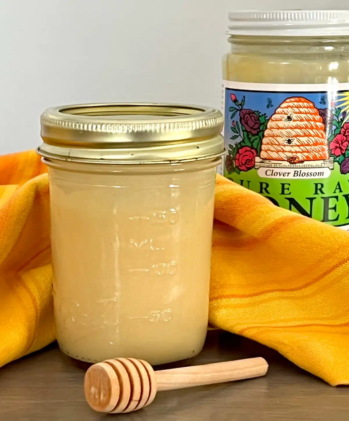 jar of whipped honey with yellow napkin