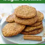brown sugar cookies piled on a plate with text overlay
