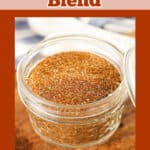 chili blend in a mason jar with text overlay