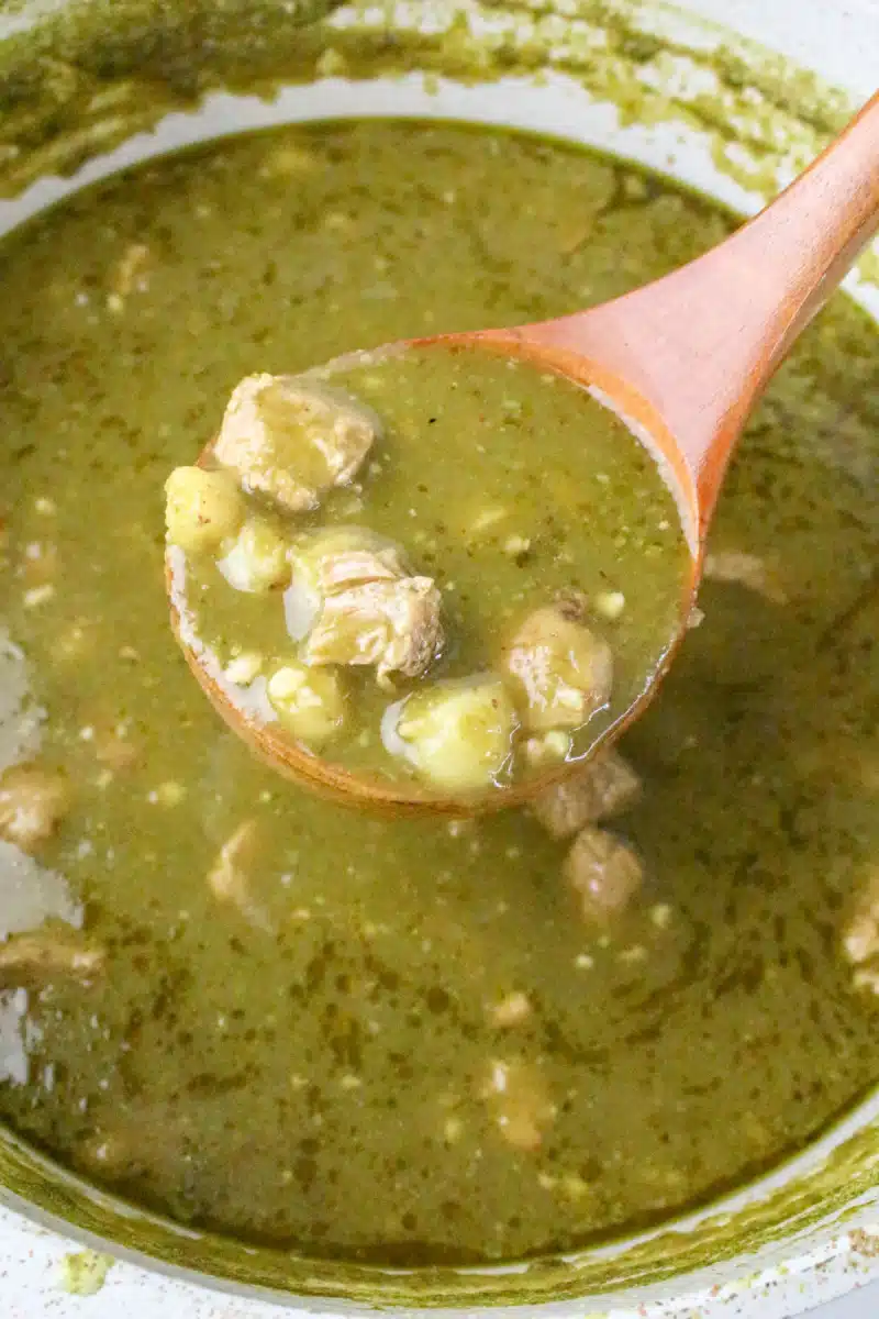 spoonful of pozole with hominy