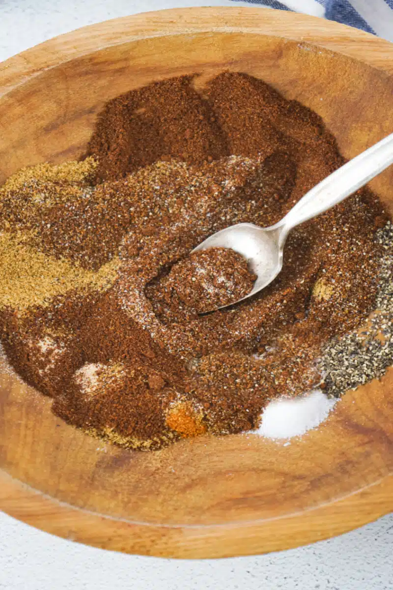 mixing ingredients in a wooden bowl