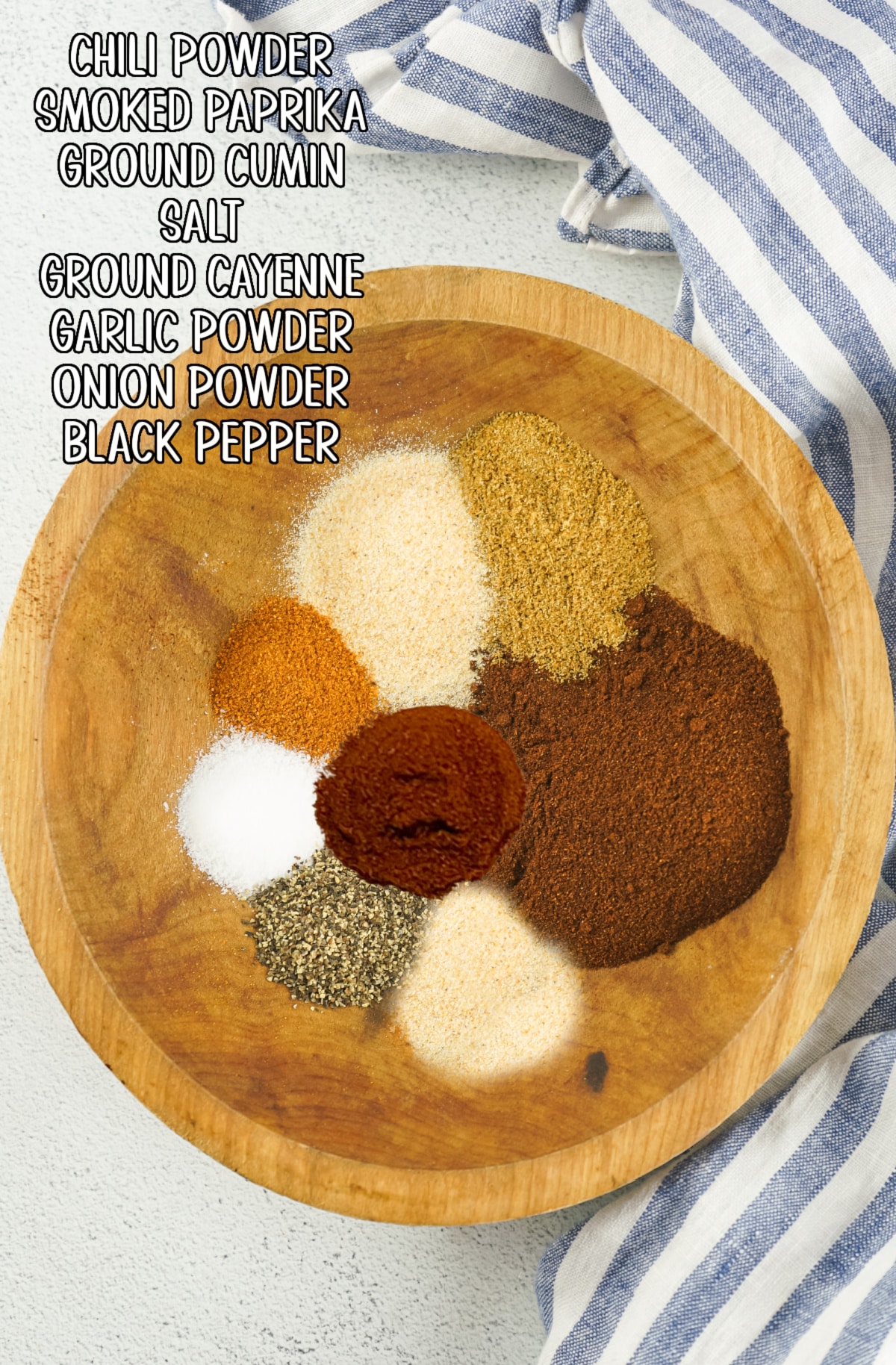 spices in a bowl with text listing of the ingredients
