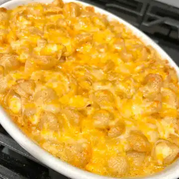 3 cheese mac and cheese made with shell pasta