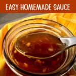 spoonful of garlic honey sauce with text overlay