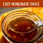 spoonful of garlic honey sauce with text overlay