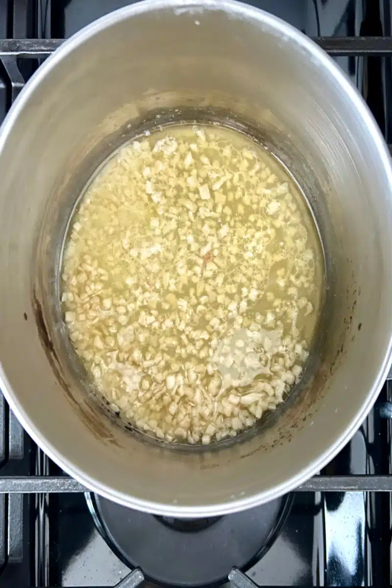 cooking garlic and ginger in saucepot