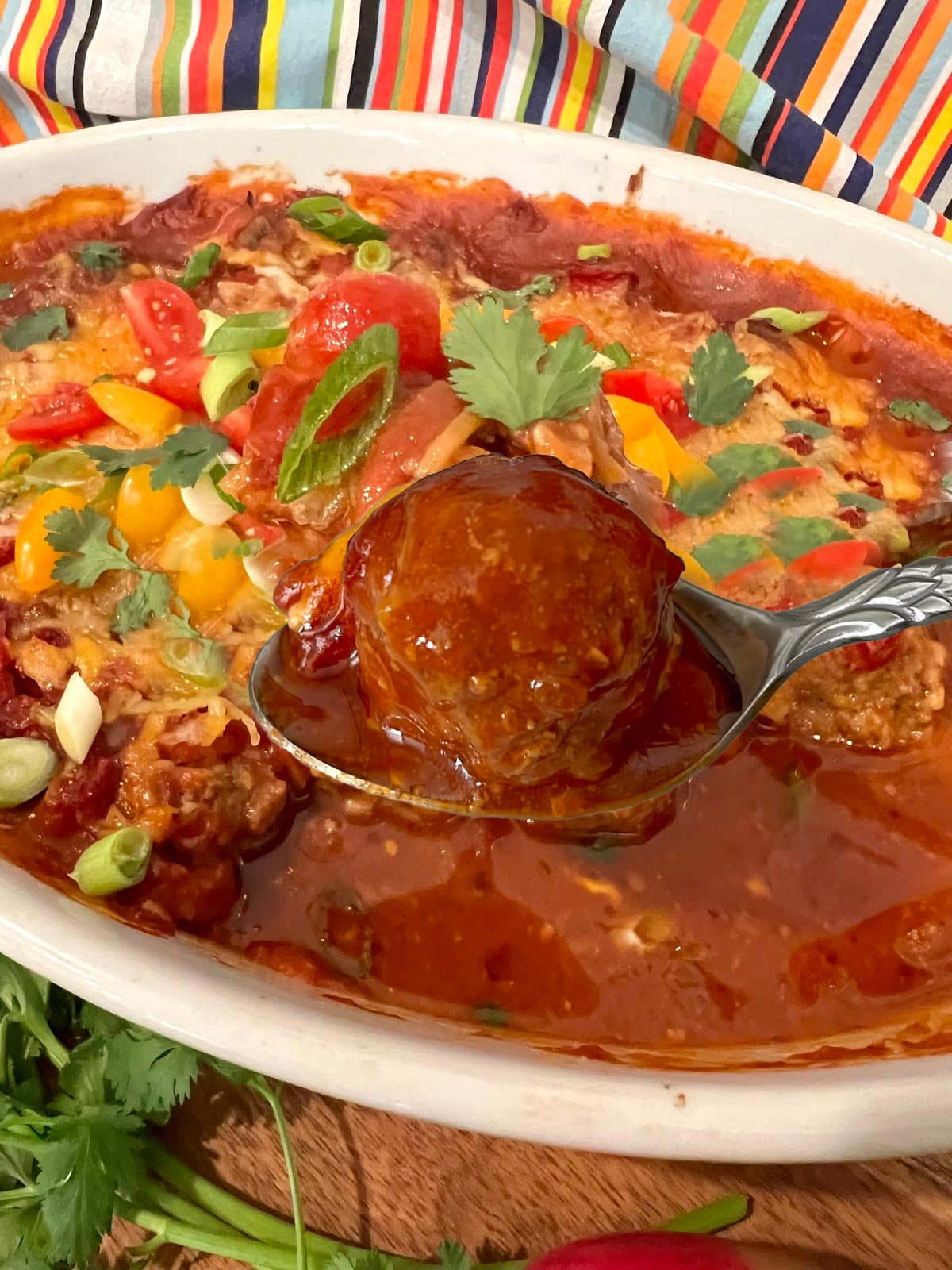 mini taco meatball on a spoon