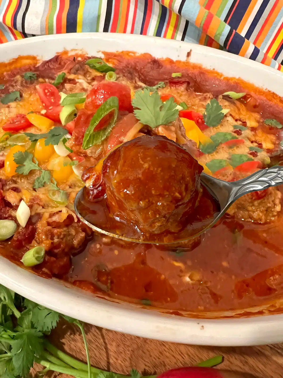 mini taco meatball on a spoon