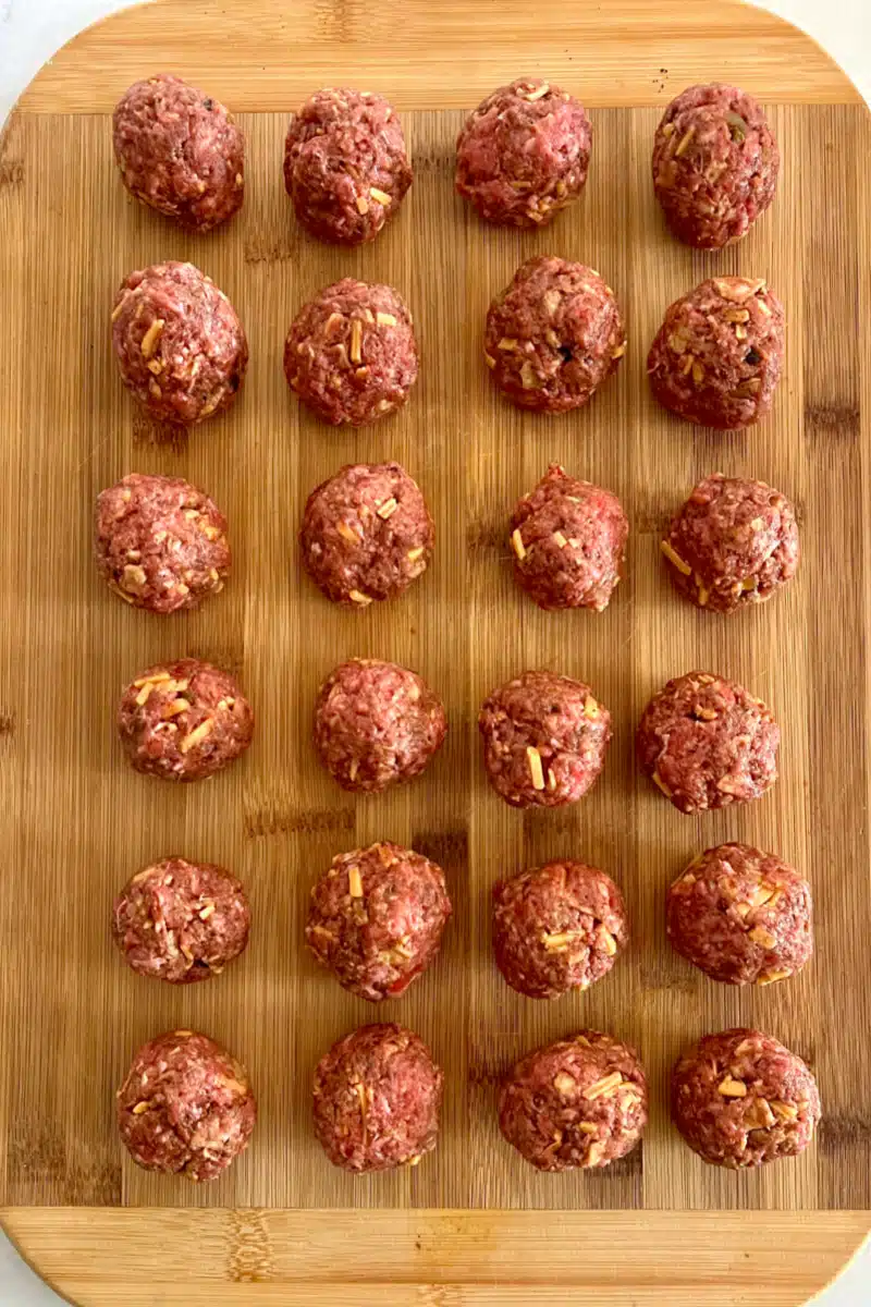 mini meatballs on a wooden board