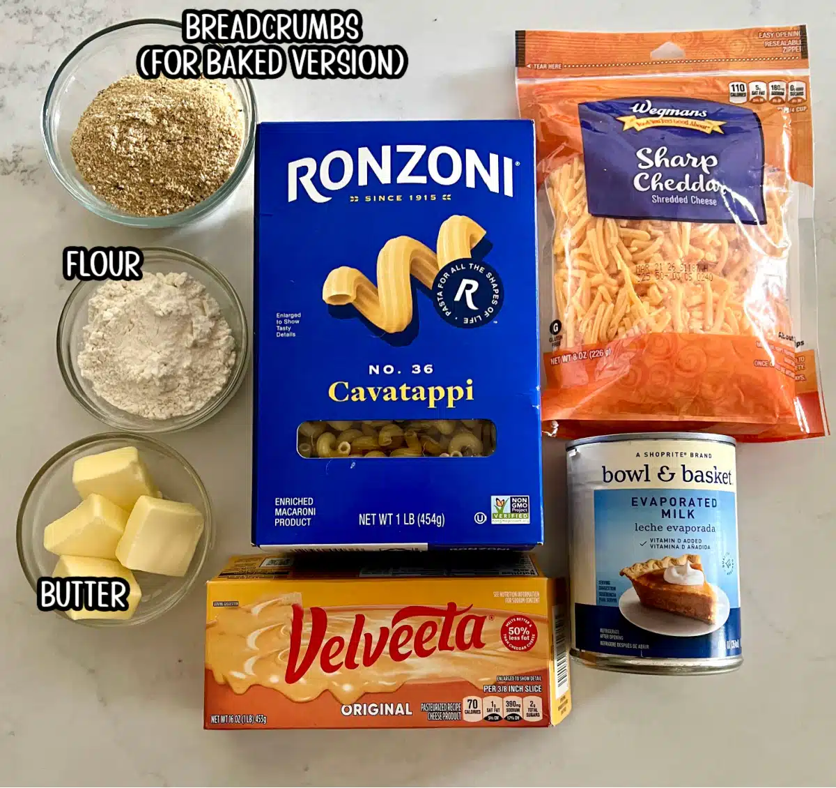 ingrediens for Velveeta mac and cheese