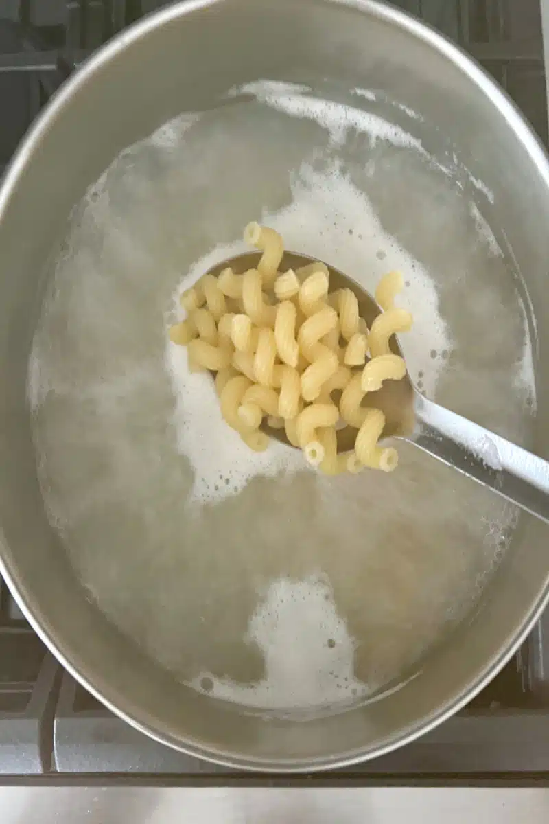 cooking pasta in a pot