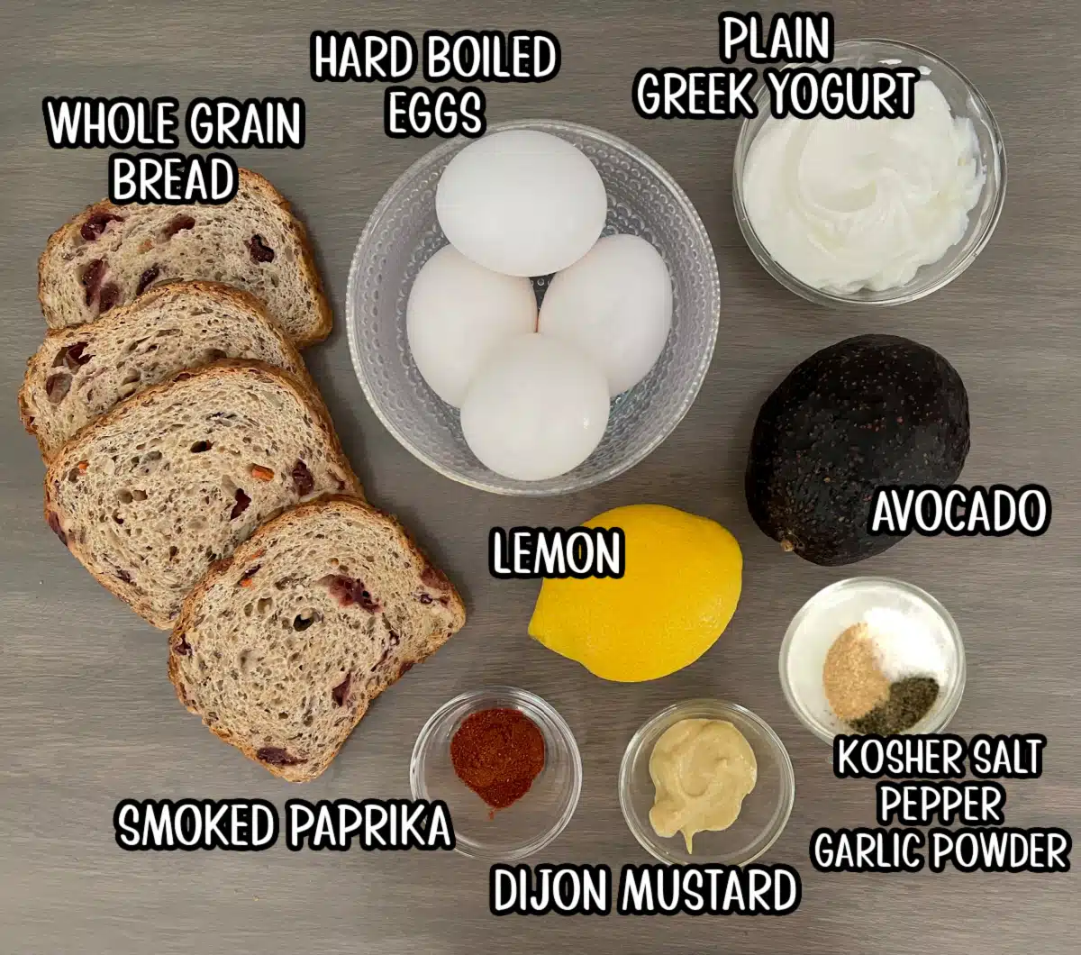 ingredients for egg salad with avocado