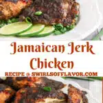 two photos of jerk chicken with text overlay