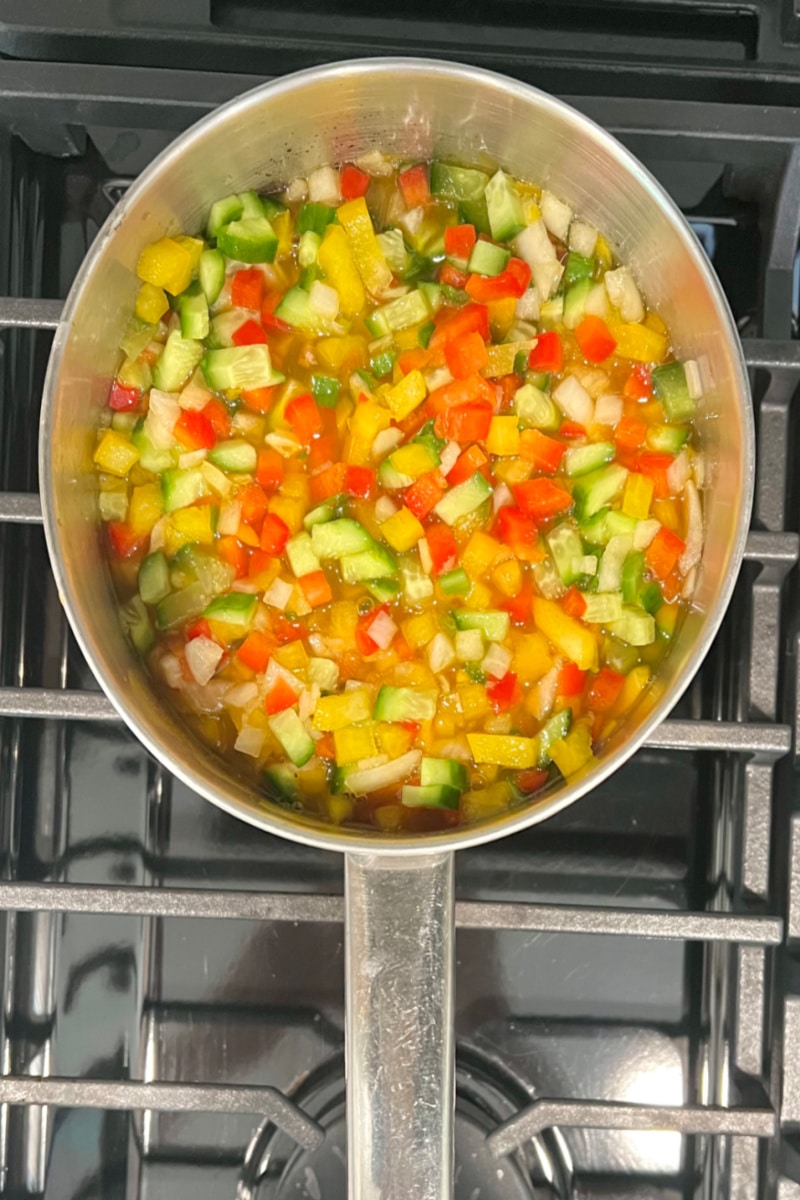 chopped begetables in a saucepot