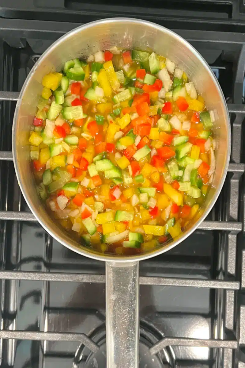 chopped begetables in a saucepot