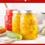 two jars of sweet relish with text overlay