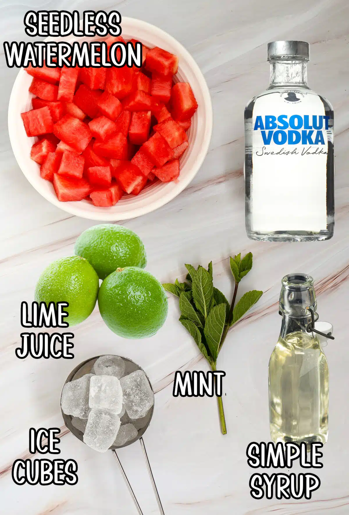 ingredients for a watermelon cocktail with vodka