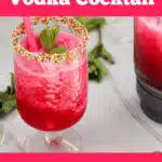 glass of watermelon cocktail with text overlay