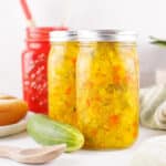 two mason jars filled with sweet relish