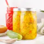 two mason jars filled with sweet relish
