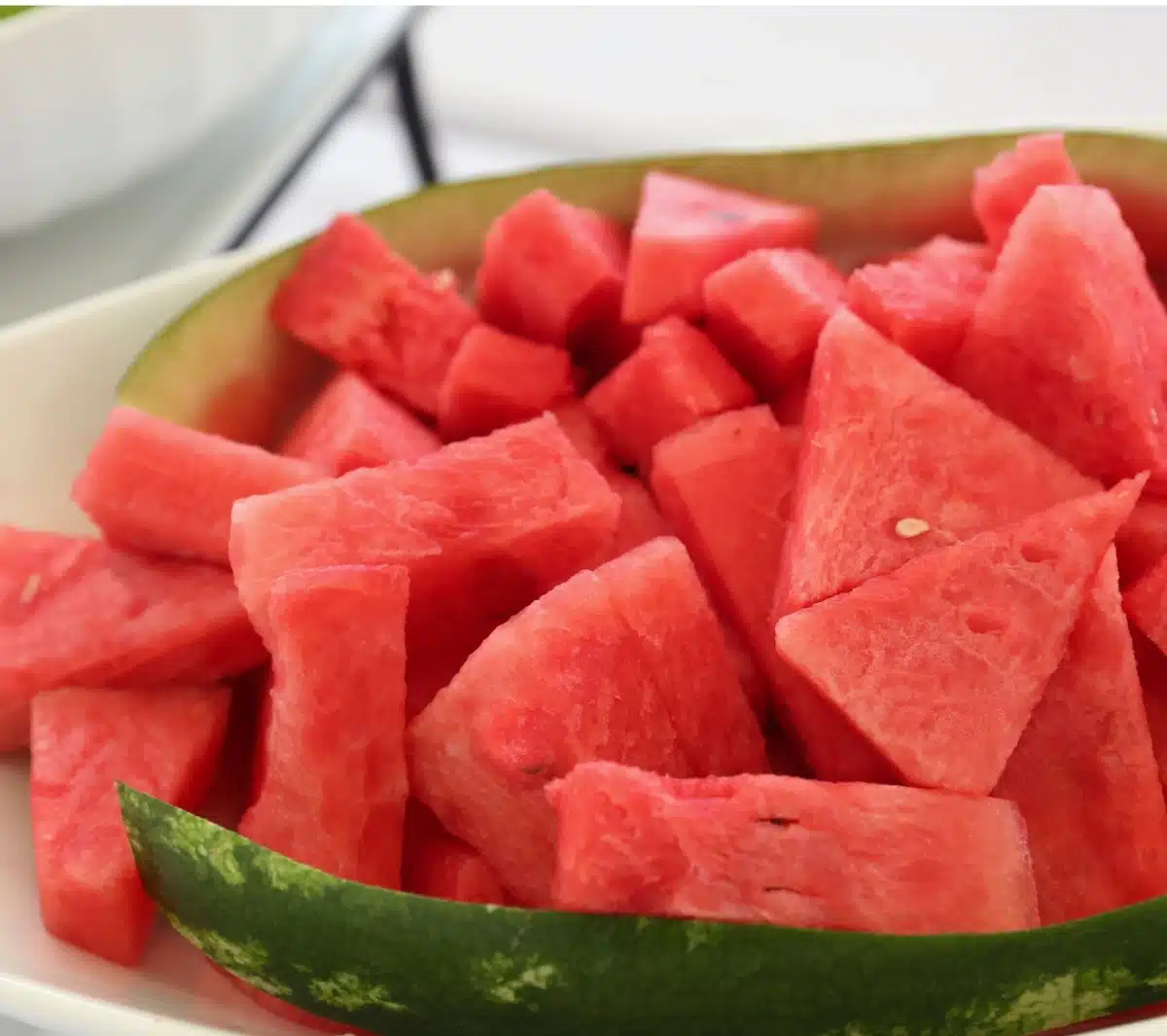 seedless watermelon cut up in a bowl