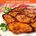 sweet potatoes with cinnamon sugar and text overlay
