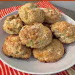garlic biscuite in a bowl with text overlay