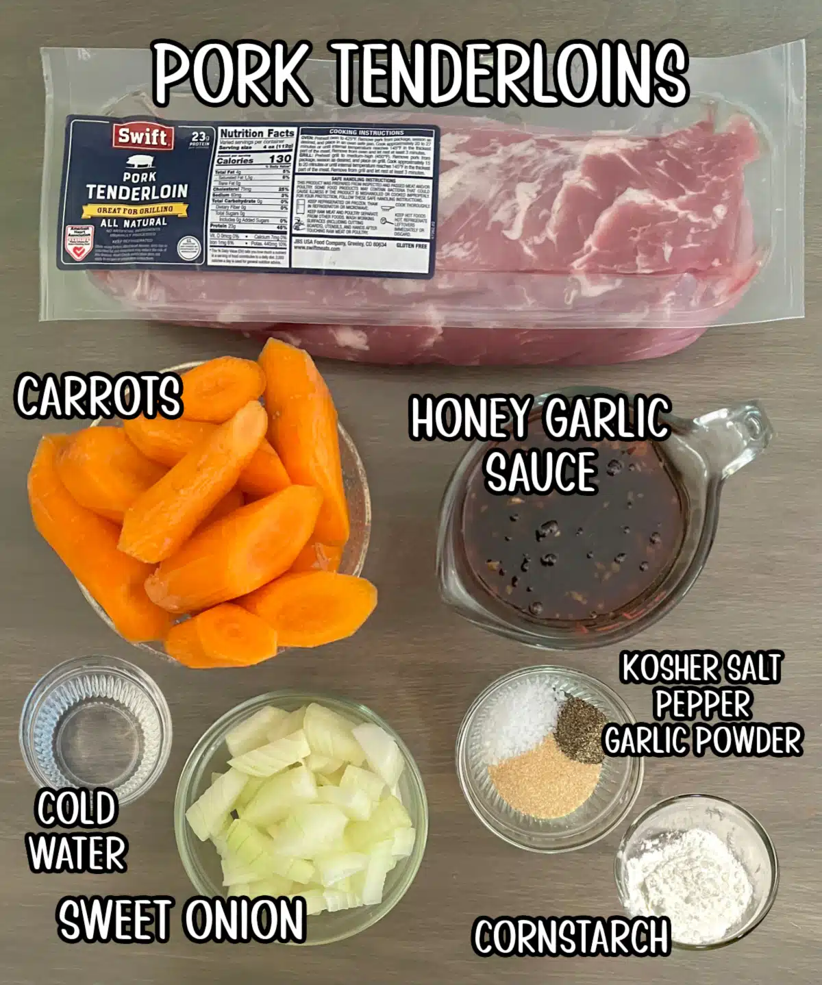 crockpot pork tenderloin ingredients with labels