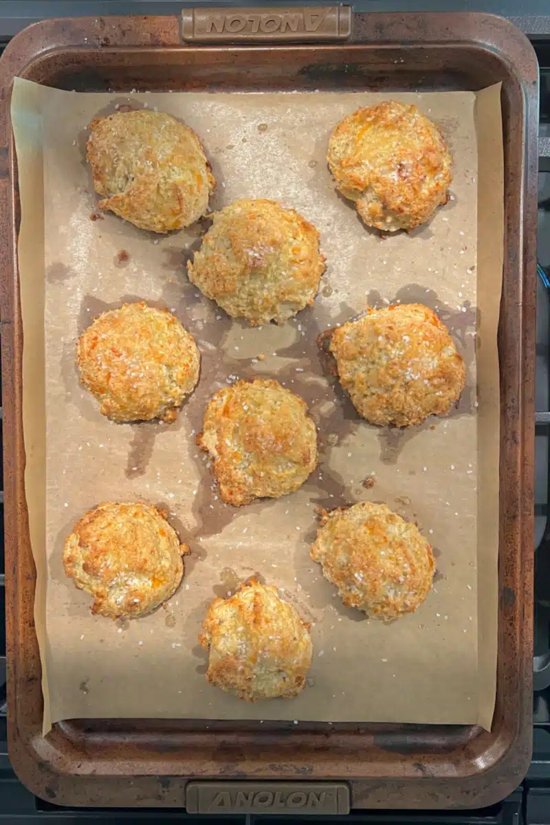 baked garlic biscuits on a pan