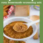 gingerbread spice blen in a bowl and on a spoon with text overlay