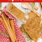 jar o gingerbread spices with cinnamon sticks and text overlay