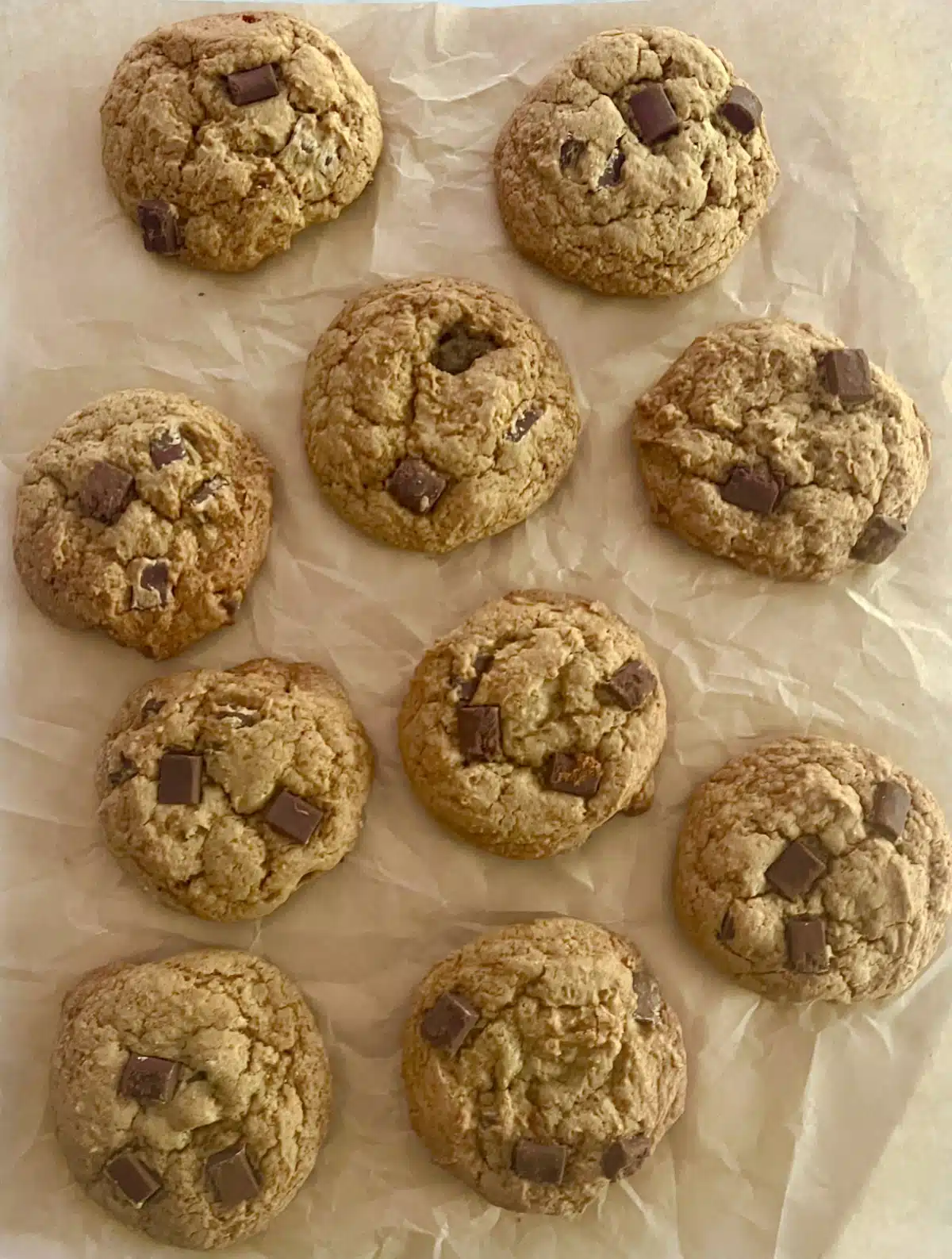 overhead of cookies on parchment paper