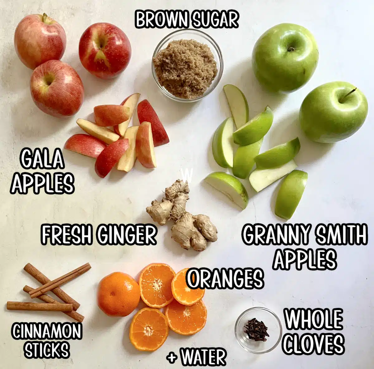 slow cooker apple cider ingredients with labels