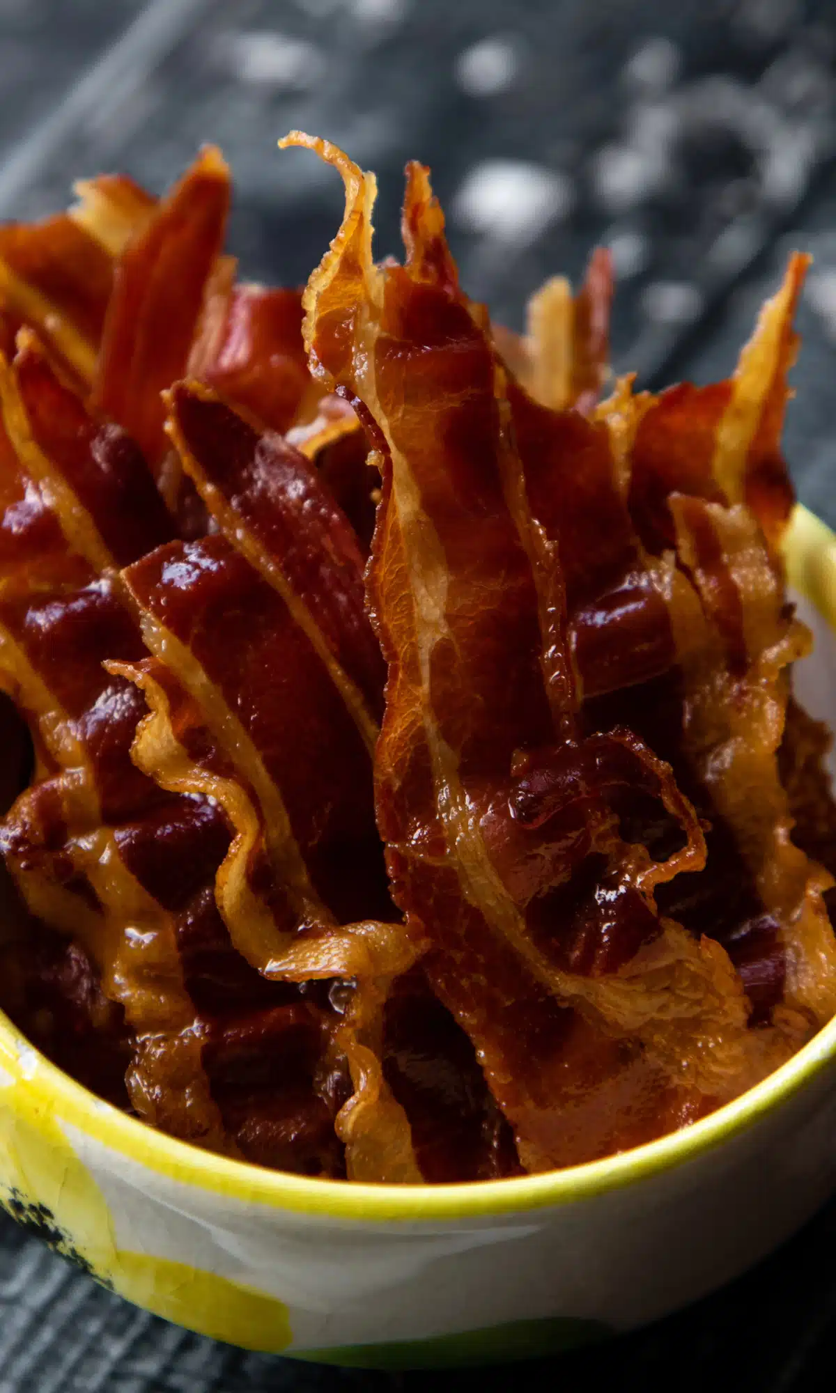 candied bacon in a bowl