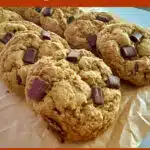 pumpkin cookie with chocolate chunks and text overlay