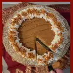 overhead of Biscoff cheesecake with a lice and text overlay